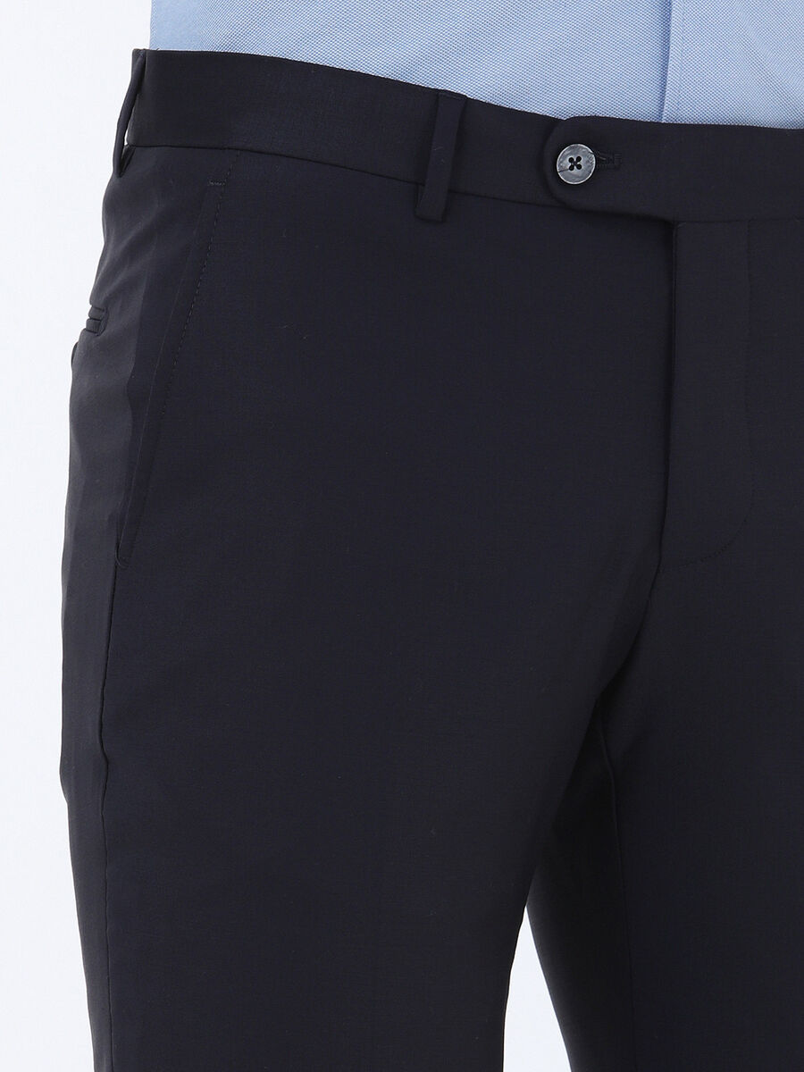 Navy Blue Weaving Fitted Fit Classical Wool Blended Trousers - 3