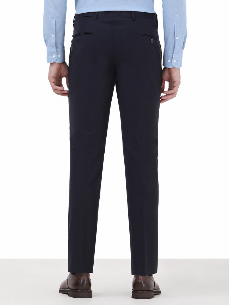Navy Blue Weaving Fitted Fit Classical Wool Blended Trousers - 4