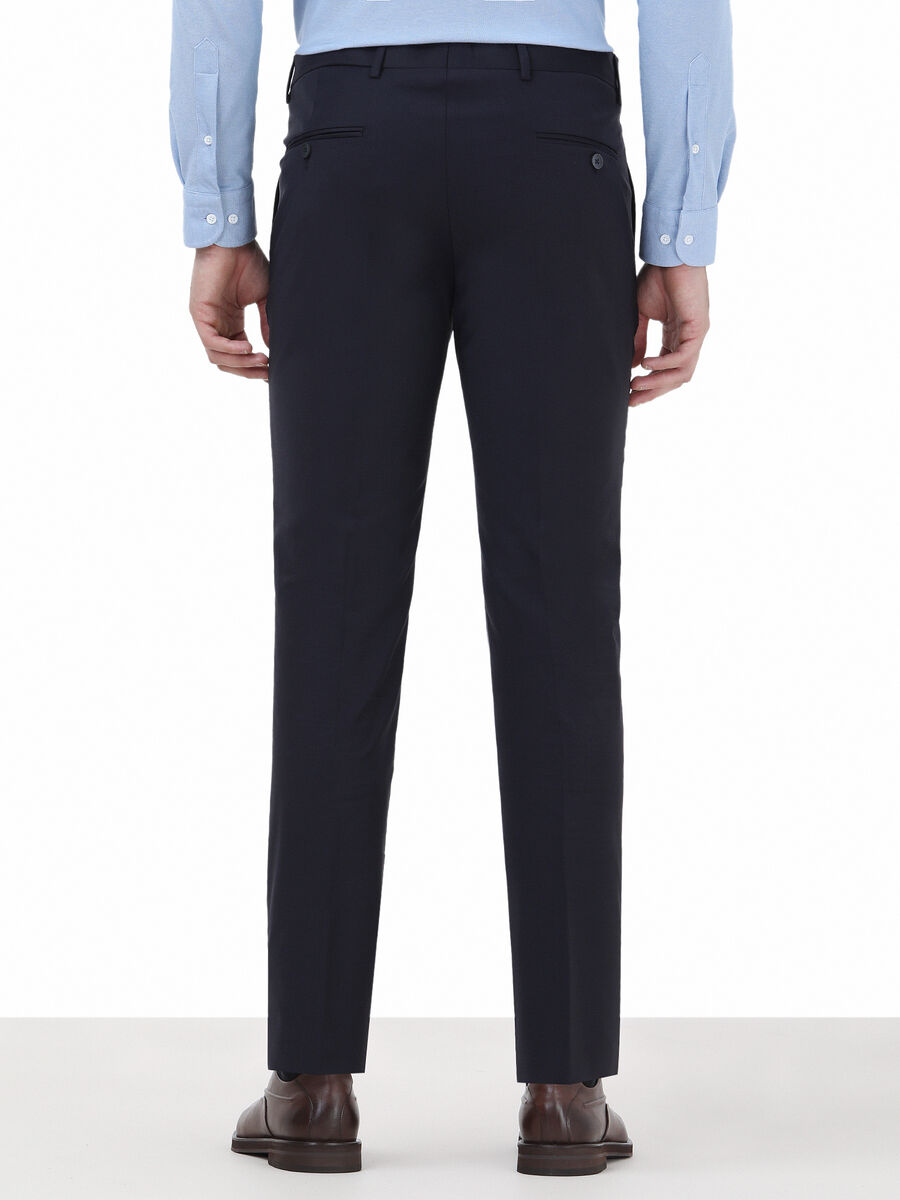 Navy Blue Weaving Fitted Fit Classical Wool Blended Trousers - 4