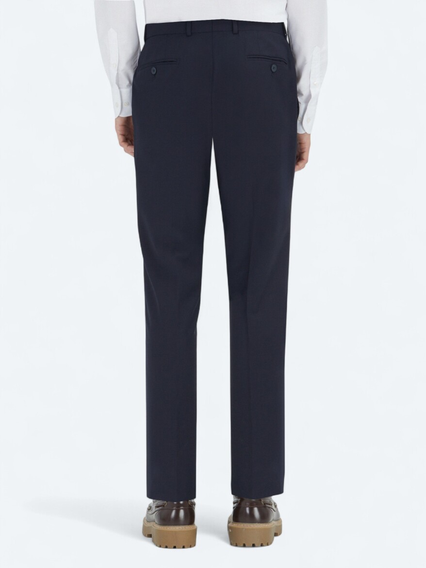 Navy Blue Weaving Fitted Fit Classical Wool Blended Trousers - 5