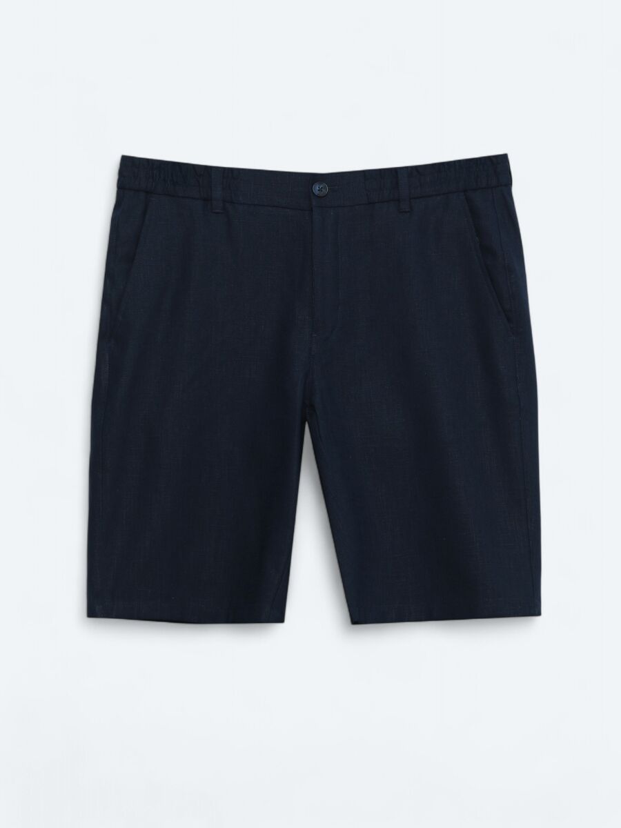 Navy Blue Weaving Jogging Fit Casual Cotton Blended Bermuda - 5