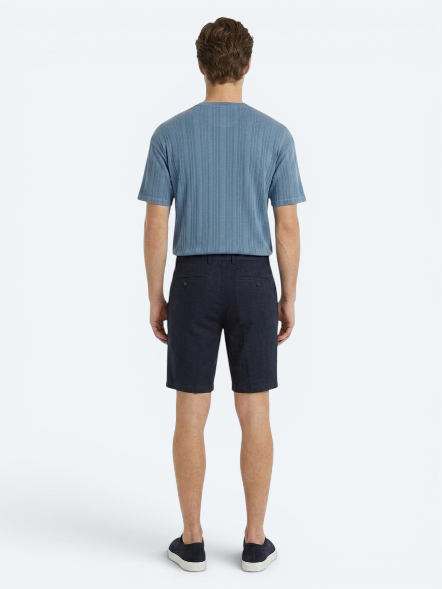 Navy Blue Weaving Jogging Fit Casual Cotton Blended Bermuda - 5