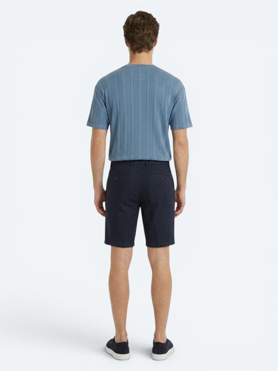 Navy Blue Weaving Jogging Fit Casual Cotton Blended Bermuda - 5