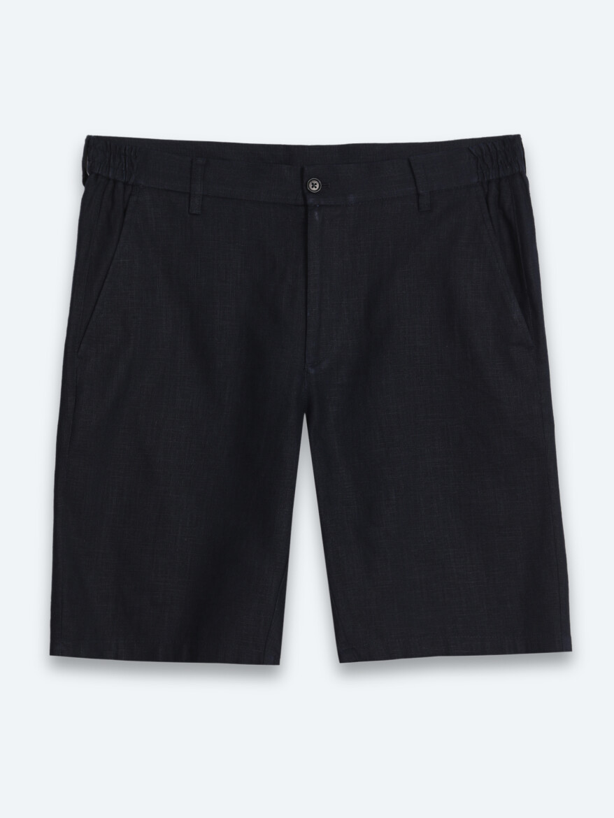 Navy Blue Weaving Jogging Fit Casual Cotton Blended Bermuda - 6