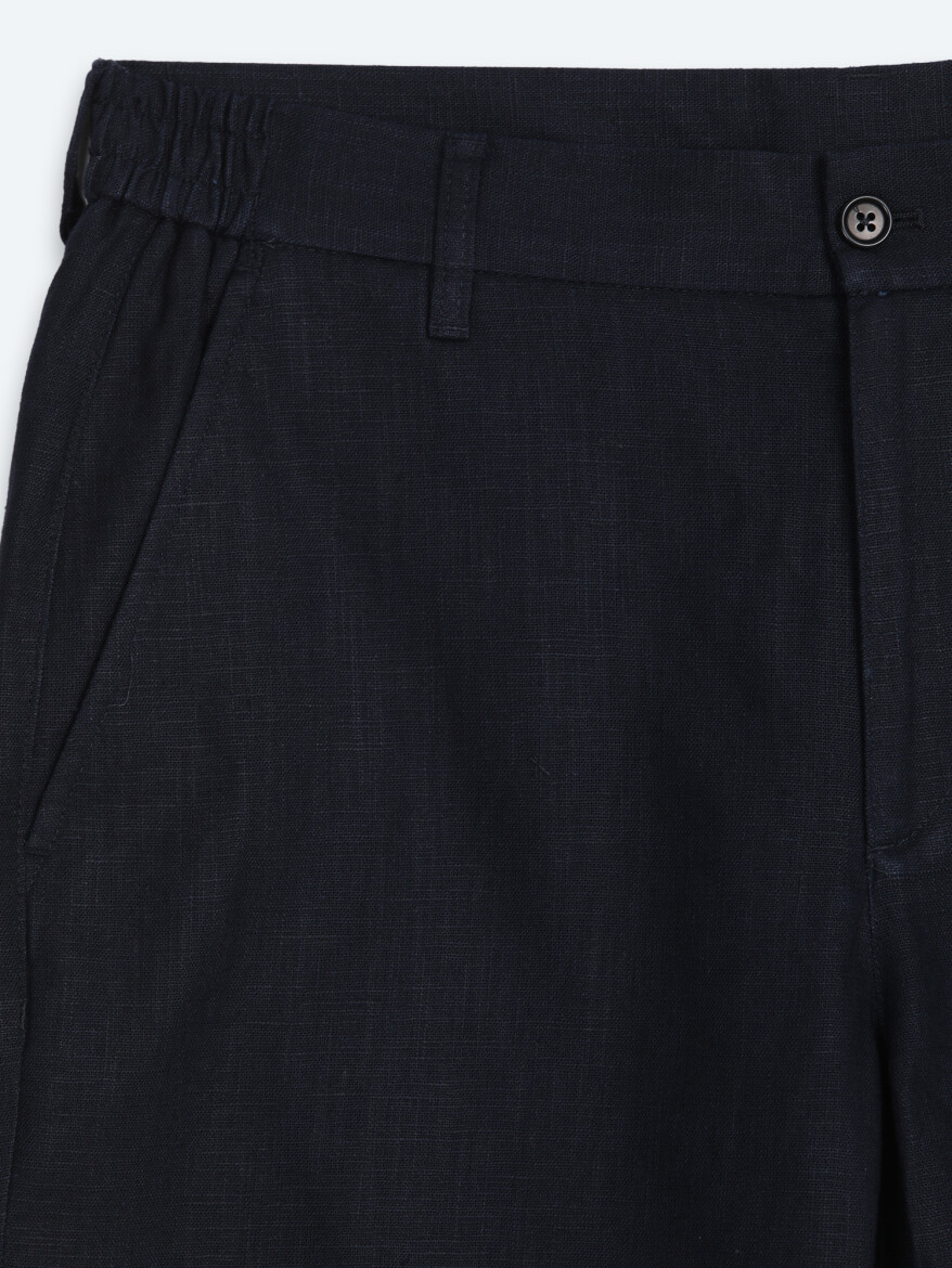 Navy Blue Weaving Jogging Fit Casual Cotton Blended Bermuda - 7