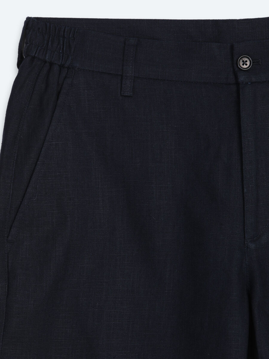 Navy Blue Weaving Jogging Fit Casual Cotton Blended Bermuda - 7
