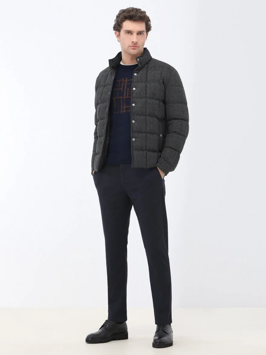 Navy Blue Weaving Jogging Fit Casual Cotton Blended Trousers - 3