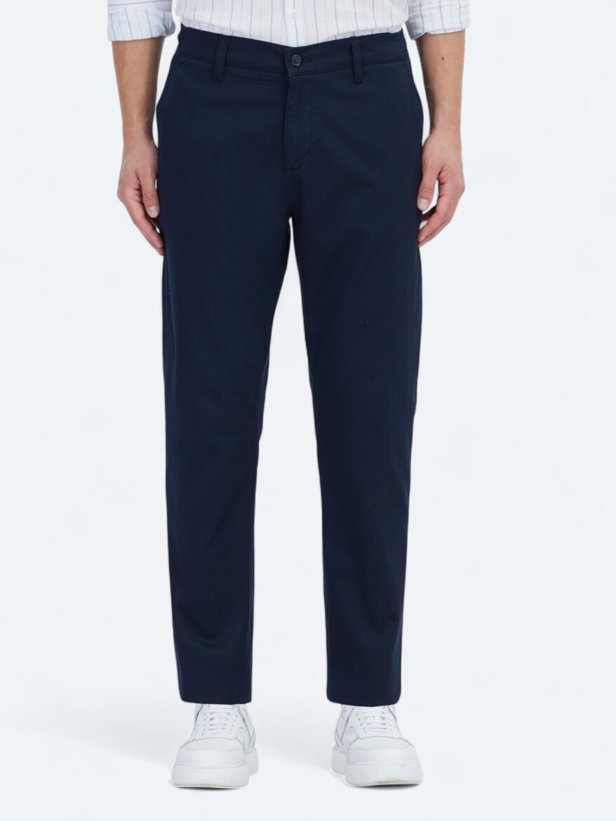 Navy Blue Weaving Jogging Fit Casual Cotton Blended Trousers - KİP