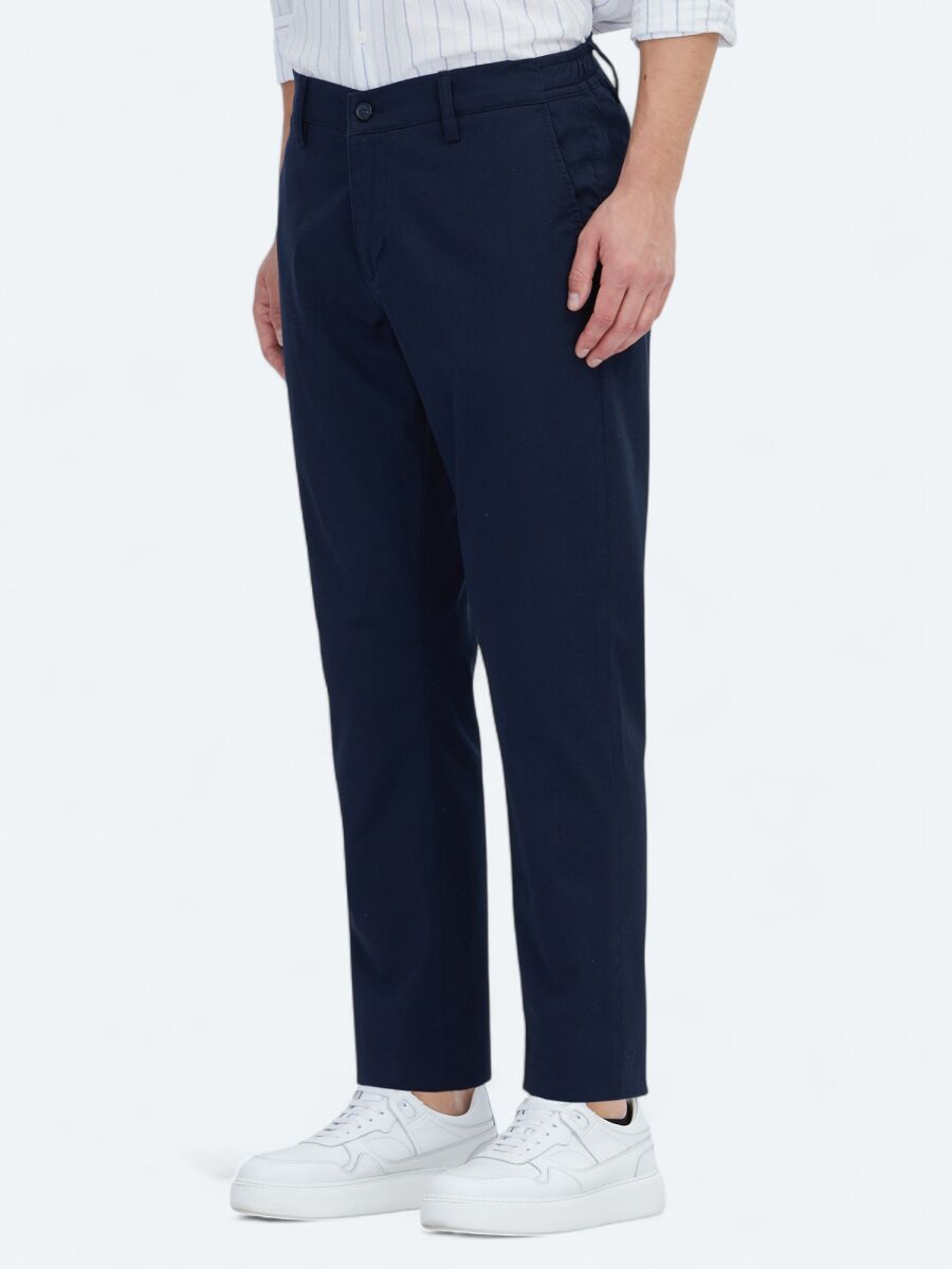 Navy Blue Weaving Jogging Fit Casual Cotton Blended Trousers - 3