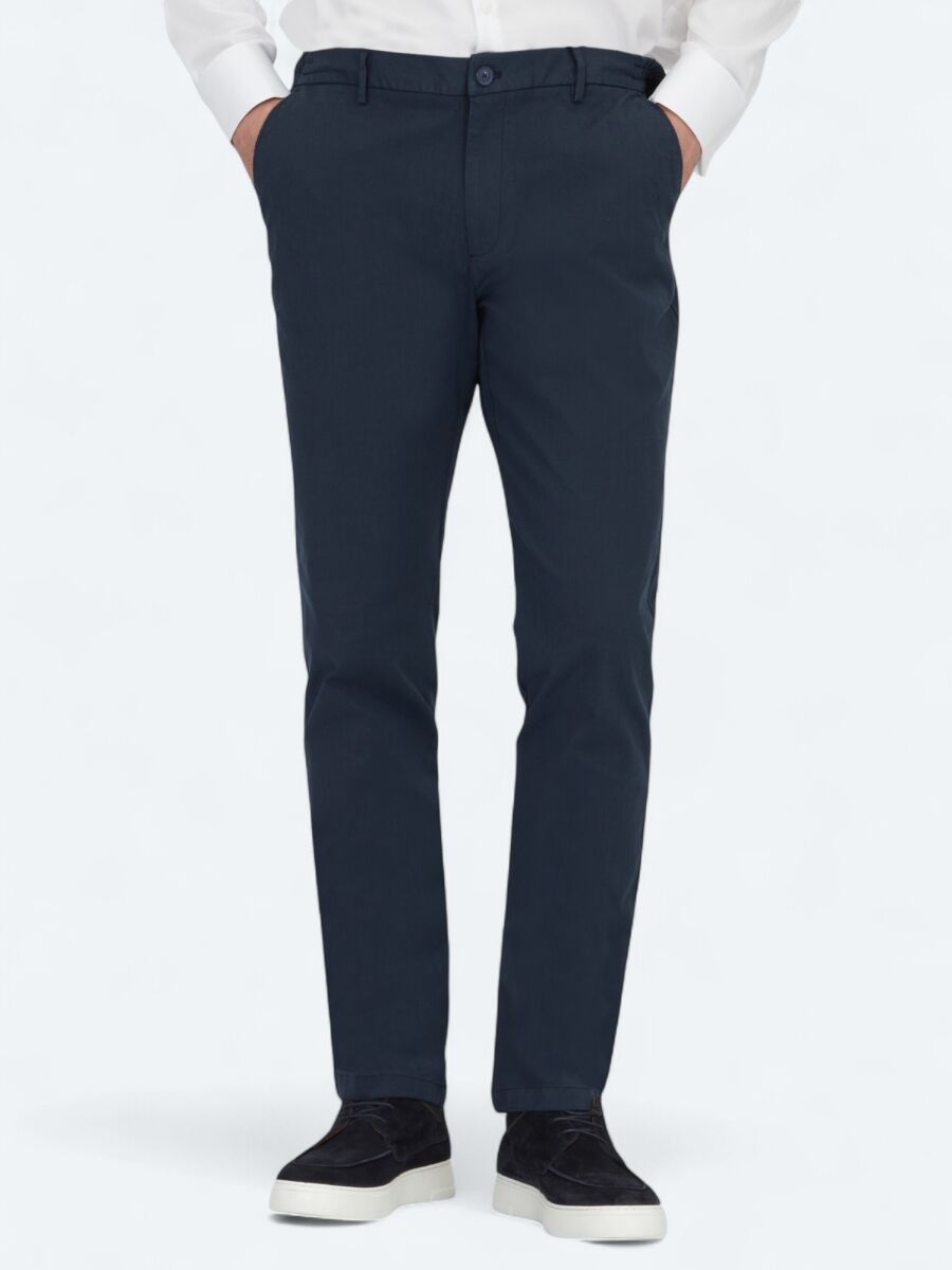 Navy Blue Weaving Jogging Fit Casual Cotton Blended Trousers - 2