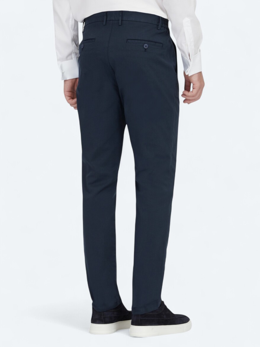 Navy Blue Weaving Jogging Fit Casual Cotton Blended Trousers - 4