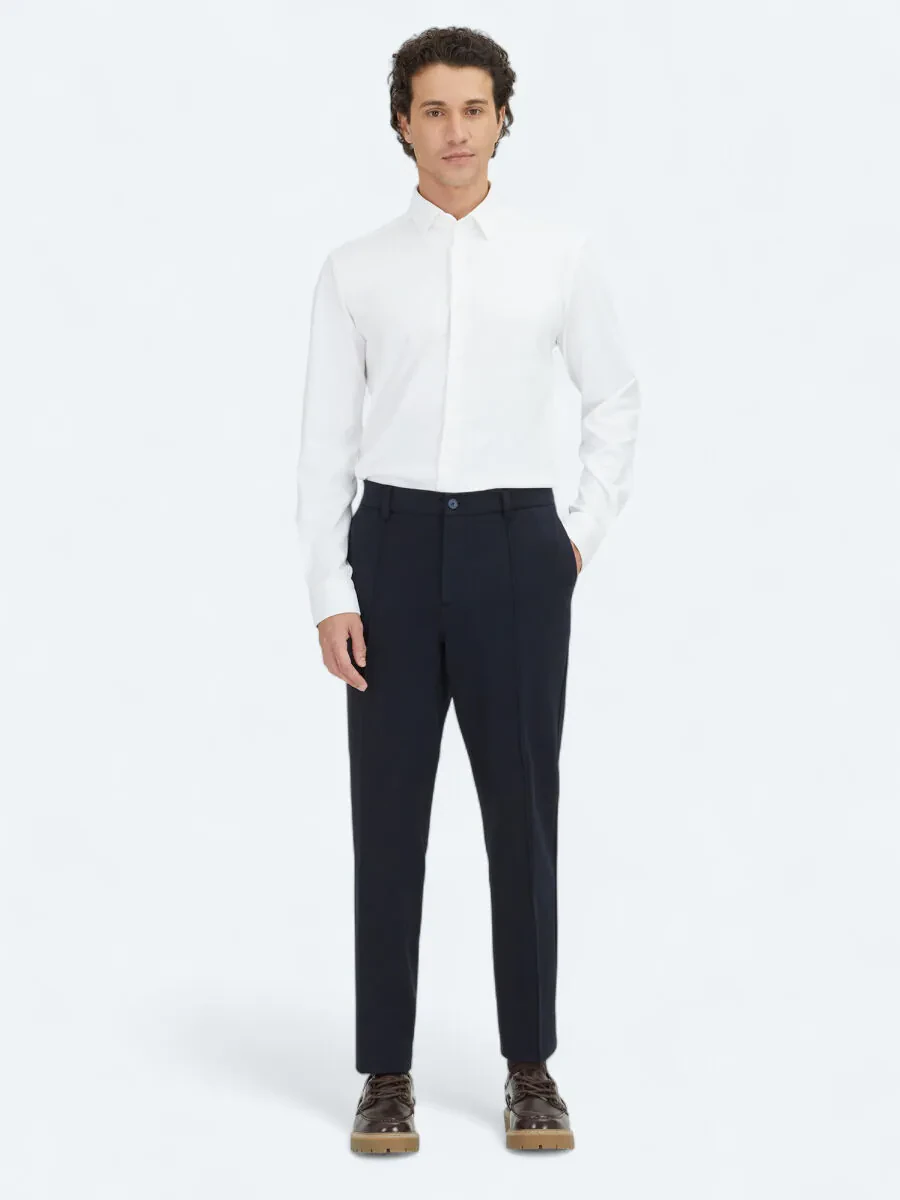 Navy Blue Weaving Jogging Fit Casual Cotton Blended Trousers - 2