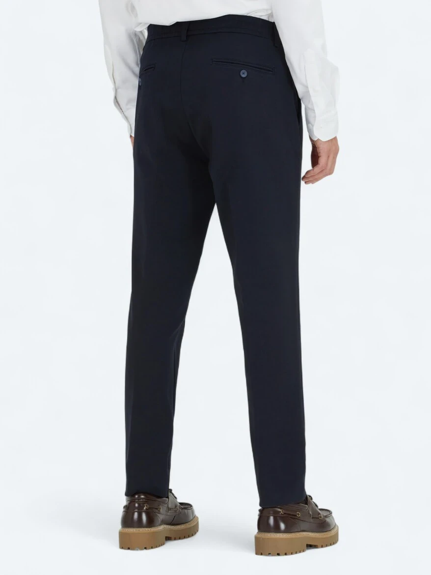 Navy Blue Weaving Jogging Fit Casual Cotton Blended Trousers - 5