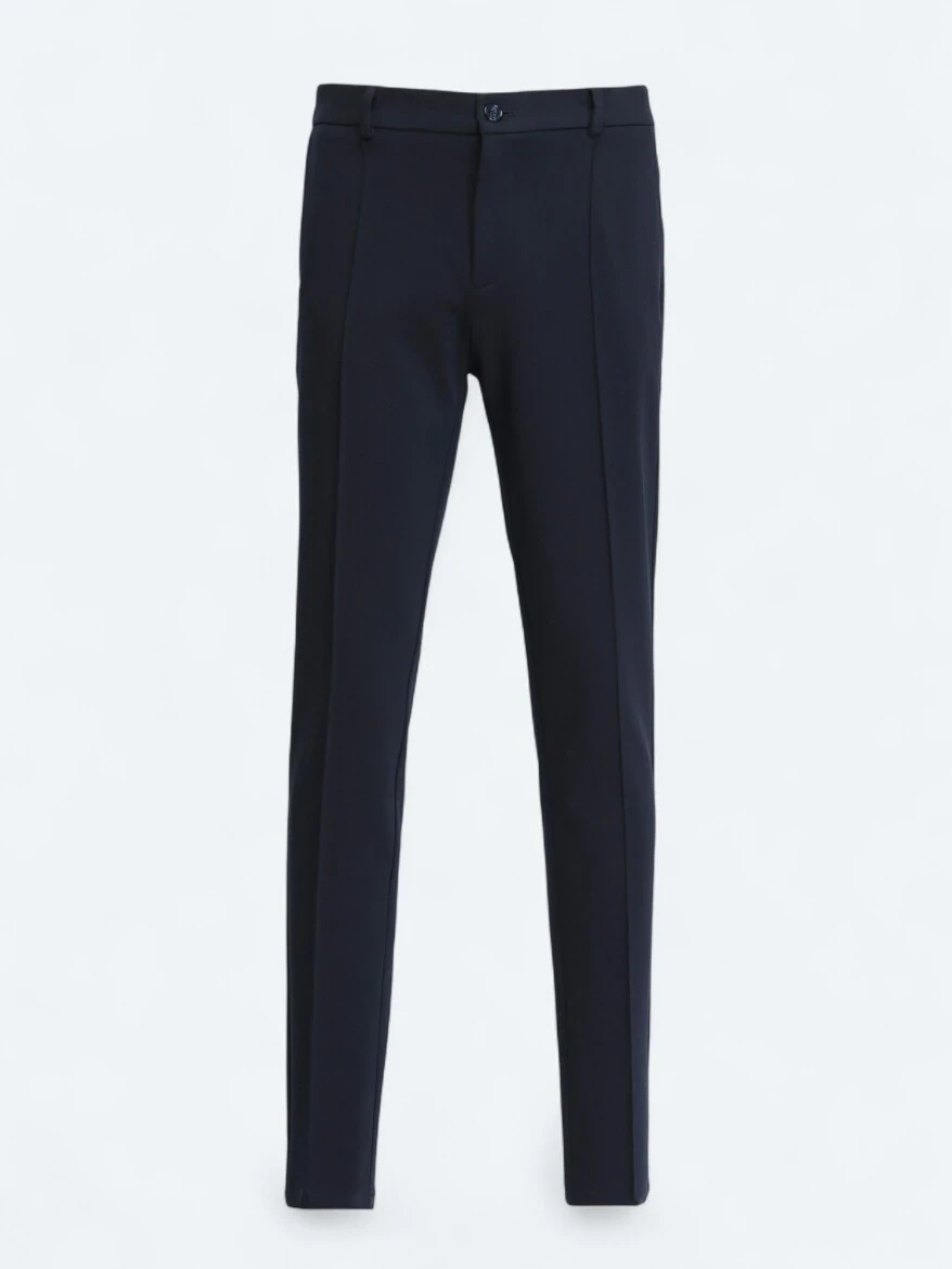 Navy Blue Weaving Jogging Fit Casual Cotton Blended Trousers - 6