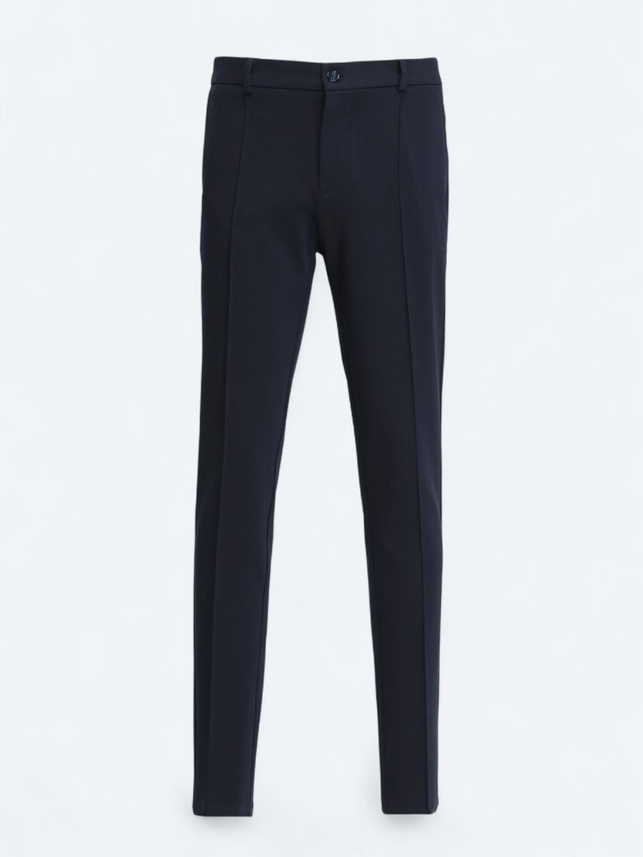 Navy Blue Weaving Jogging Fit Casual Cotton Blended Trousers - 6