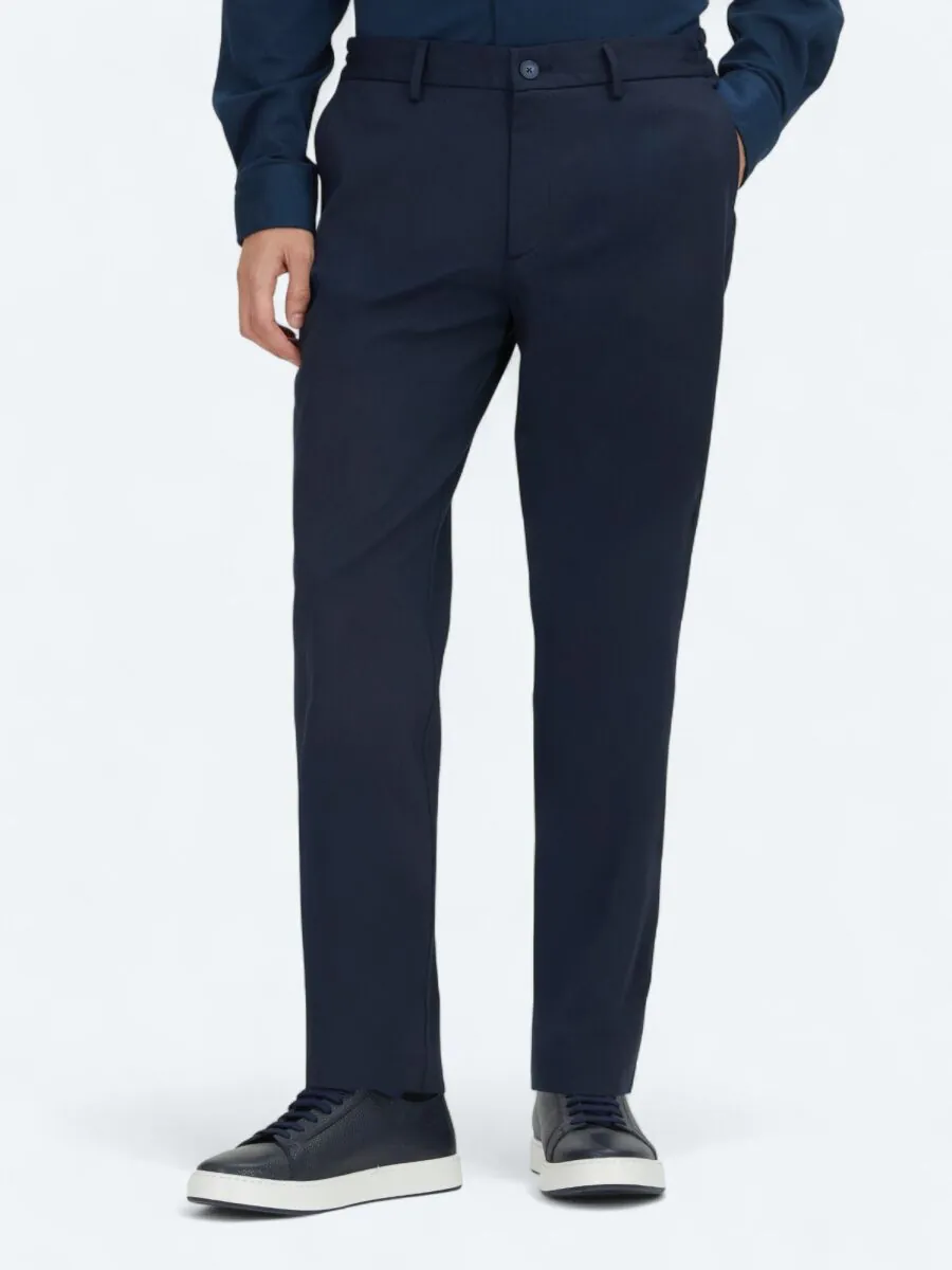 Navy Blue Weaving Jogging Fit Casual Cotton Blended Trousers - 2