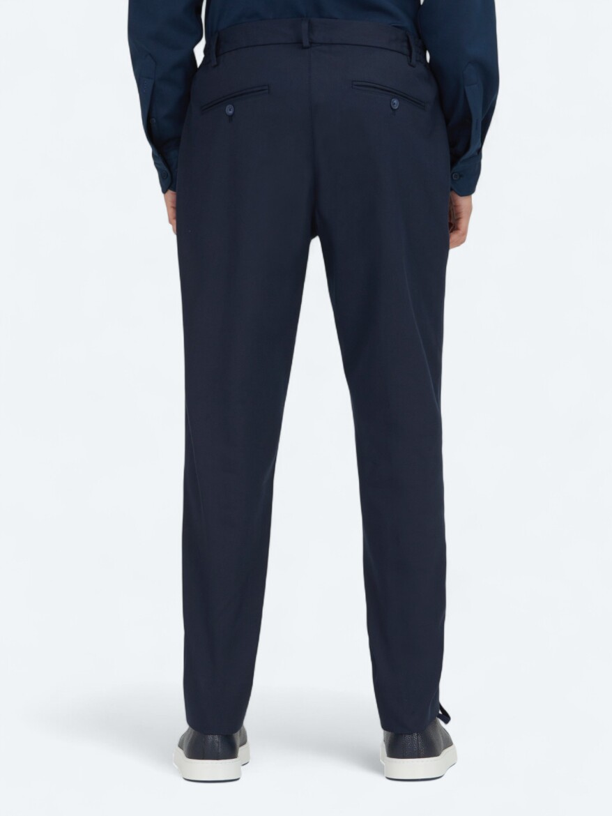 Navy Blue Weaving Jogging Fit Casual Cotton Blended Trousers - 5