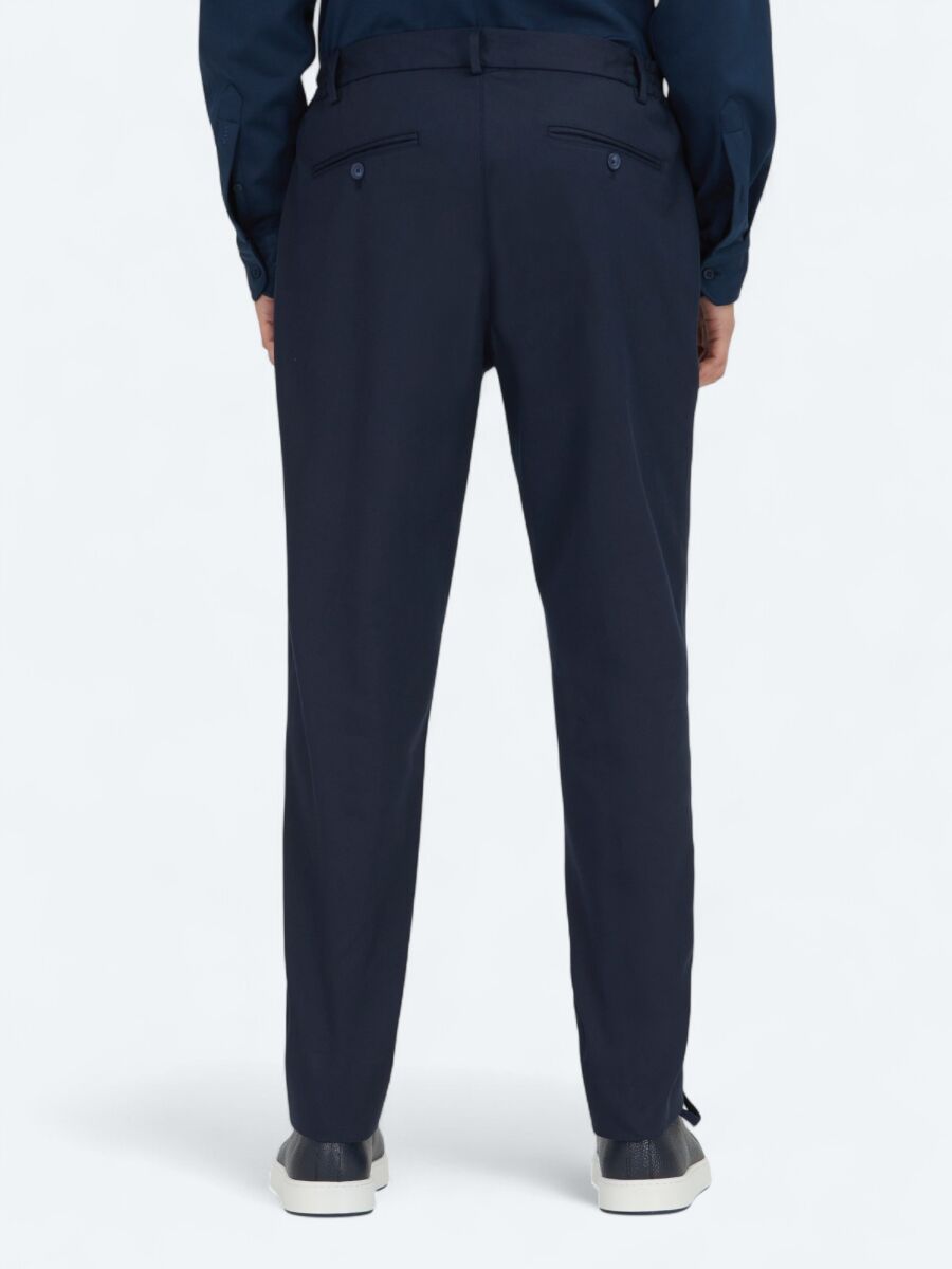 Navy Blue Weaving Jogging Fit Casual Cotton Blended Trousers - 5