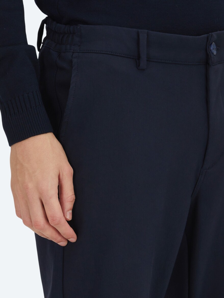 Navy Blue Technical Casual Cotton Blended Trousers - 3