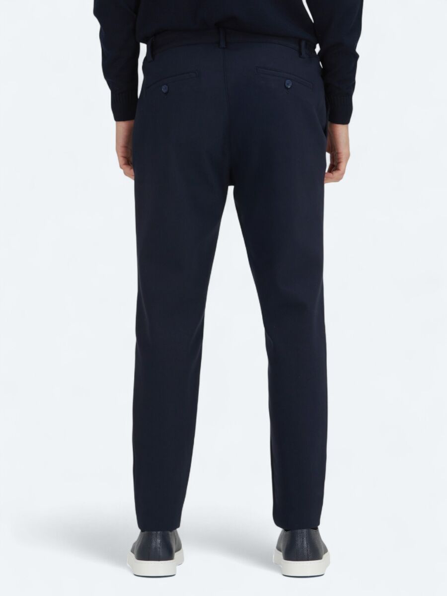 Navy Blue Technical Casual Cotton Blended Trousers - 5