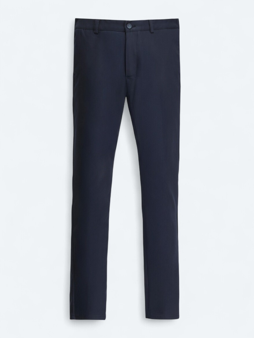 Navy Blue Technical Casual Cotton Blended Trousers - 6