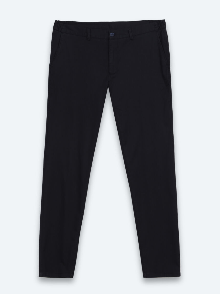 Navy Blue Weaving Jogging Fit Casual Cotton Blended Trousers - 6