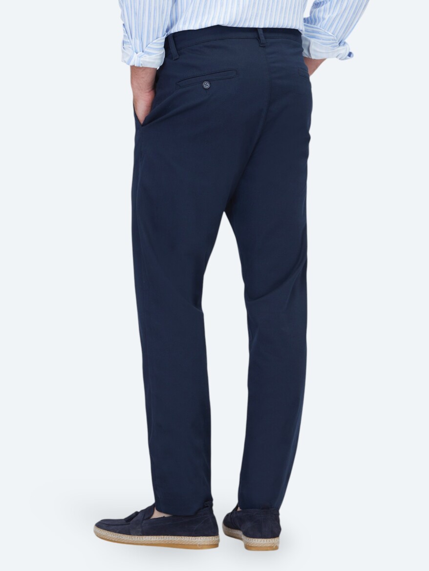 Navy Blue Weaving Jogging Fit Casual Cotton Blended Trousers - 4