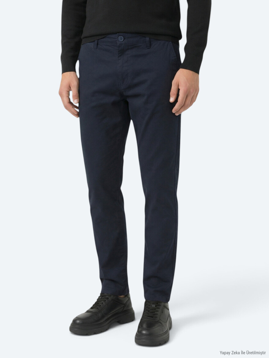 Navy Blue Weaving Jogging Fit Casual Cotton Blended Trousers - 2