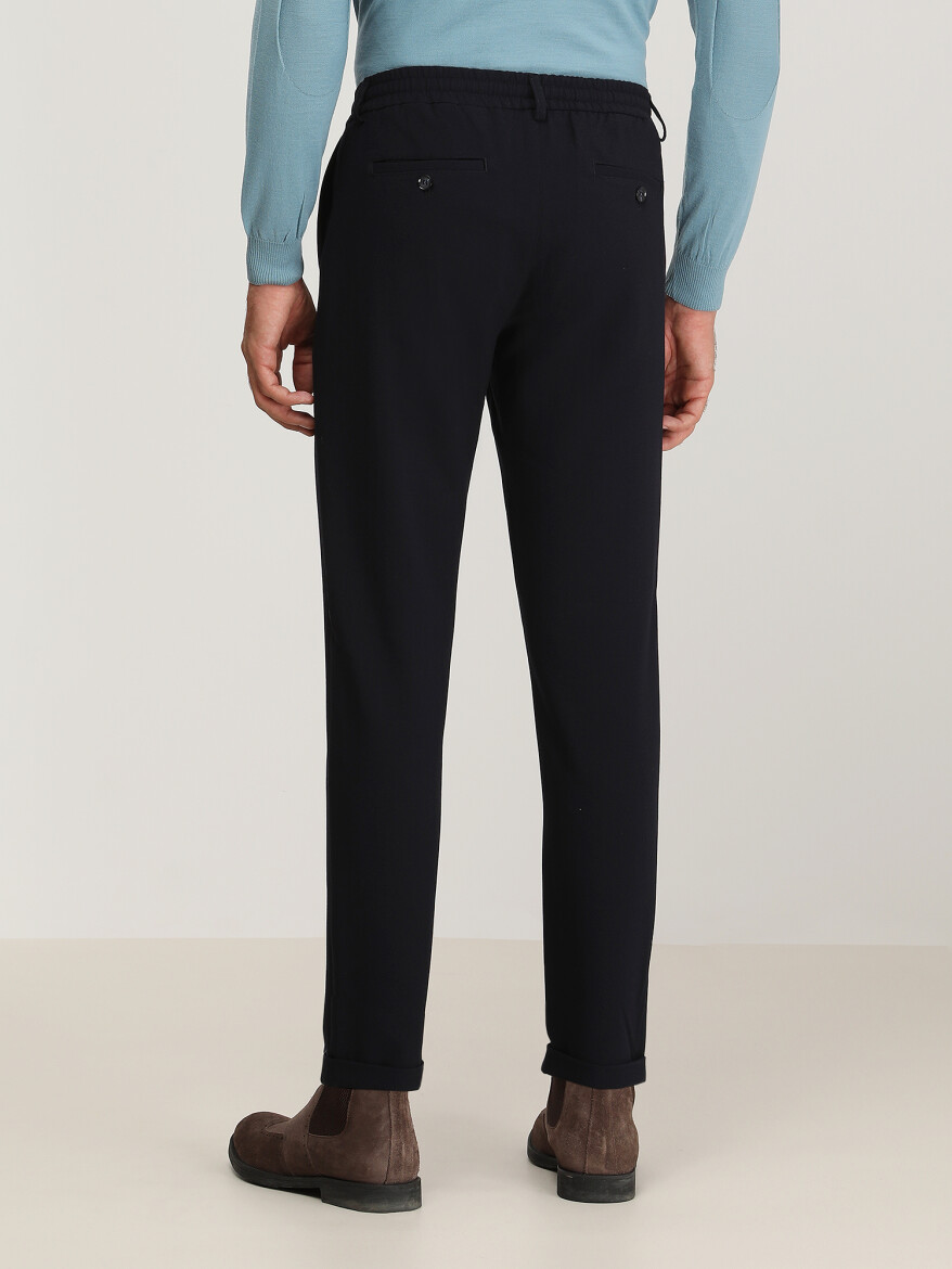 Navy Blue Weaving Jogging Fit Casual Trousers - 4