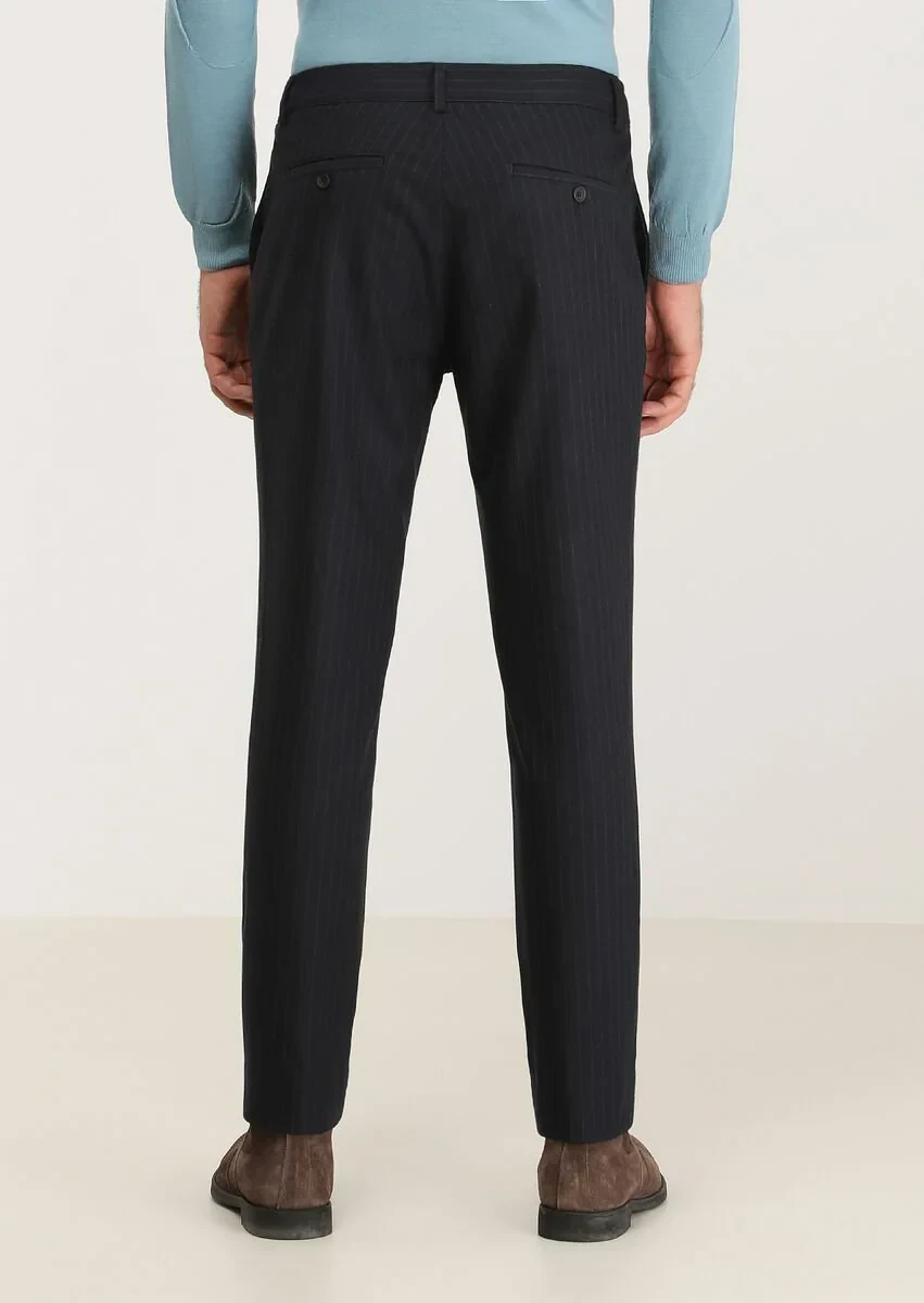 Navy Blue Weaving Jogging Fit Casual Trousers - 4