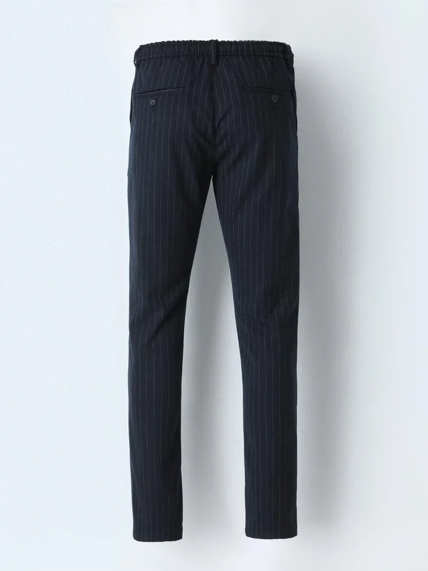 Navy Blue Weaving Jogging Fit Casual Trousers - 7