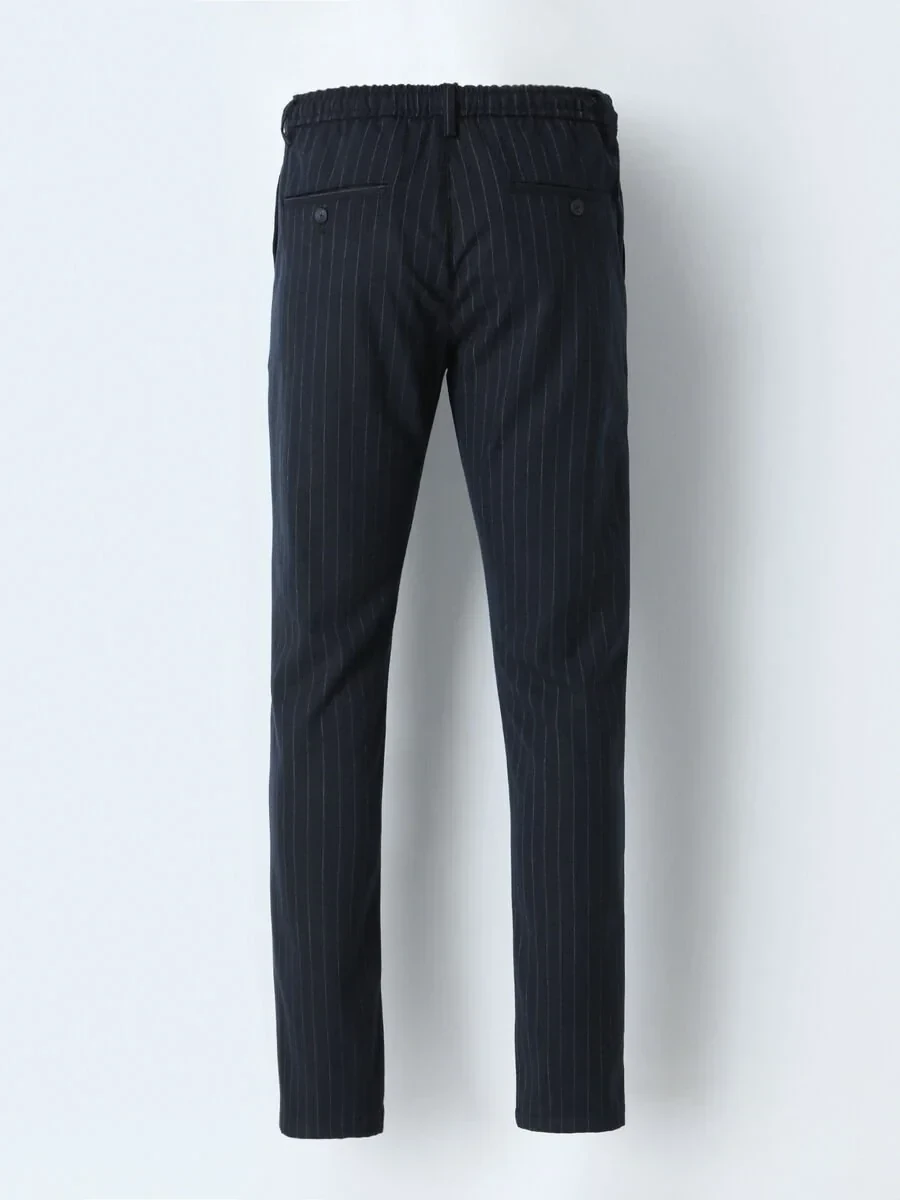 Navy Blue Weaving Jogging Fit Casual Trousers - 7