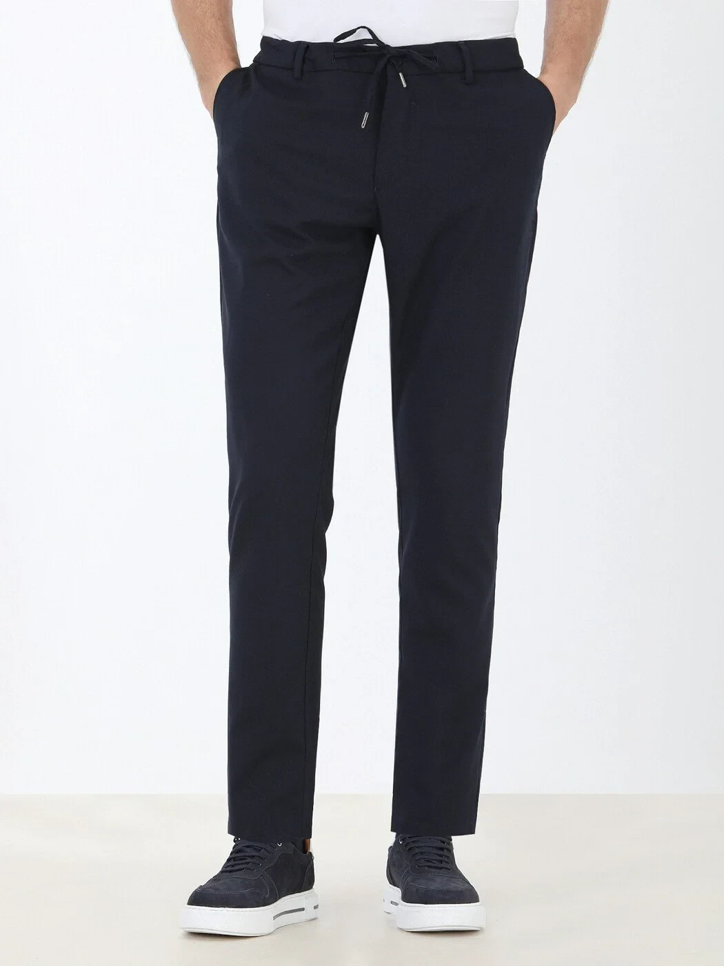 Navy Blue Weaving Jogging Fit Casual Trousers - 3