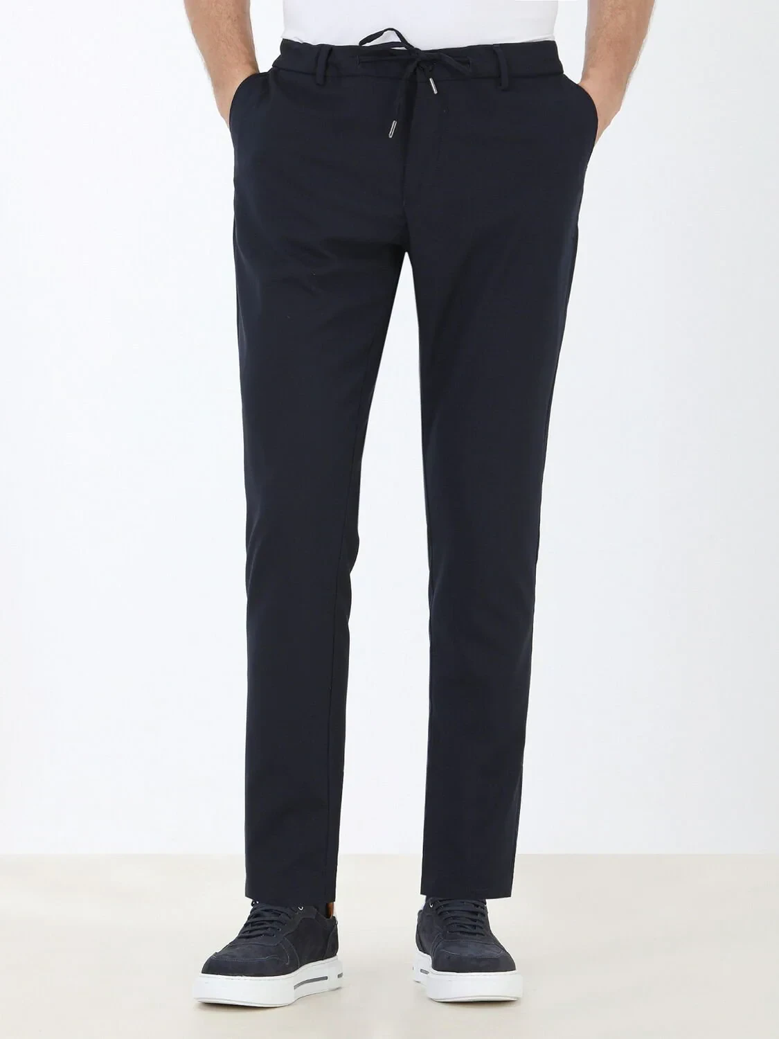 Navy Blue Weaving Jogging Fit Casual Trousers - 3
