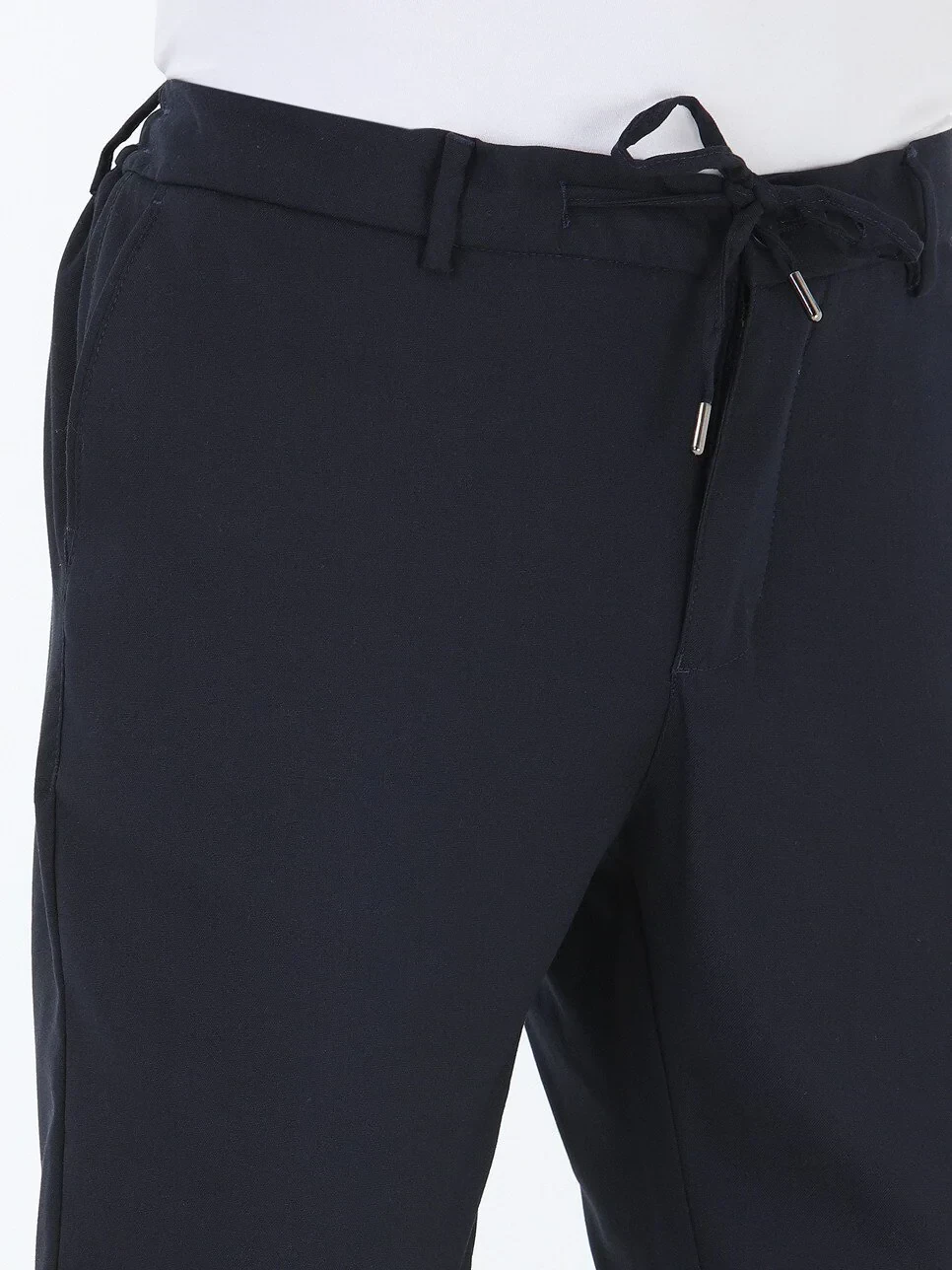 Navy Blue Weaving Jogging Fit Casual Trousers - 5