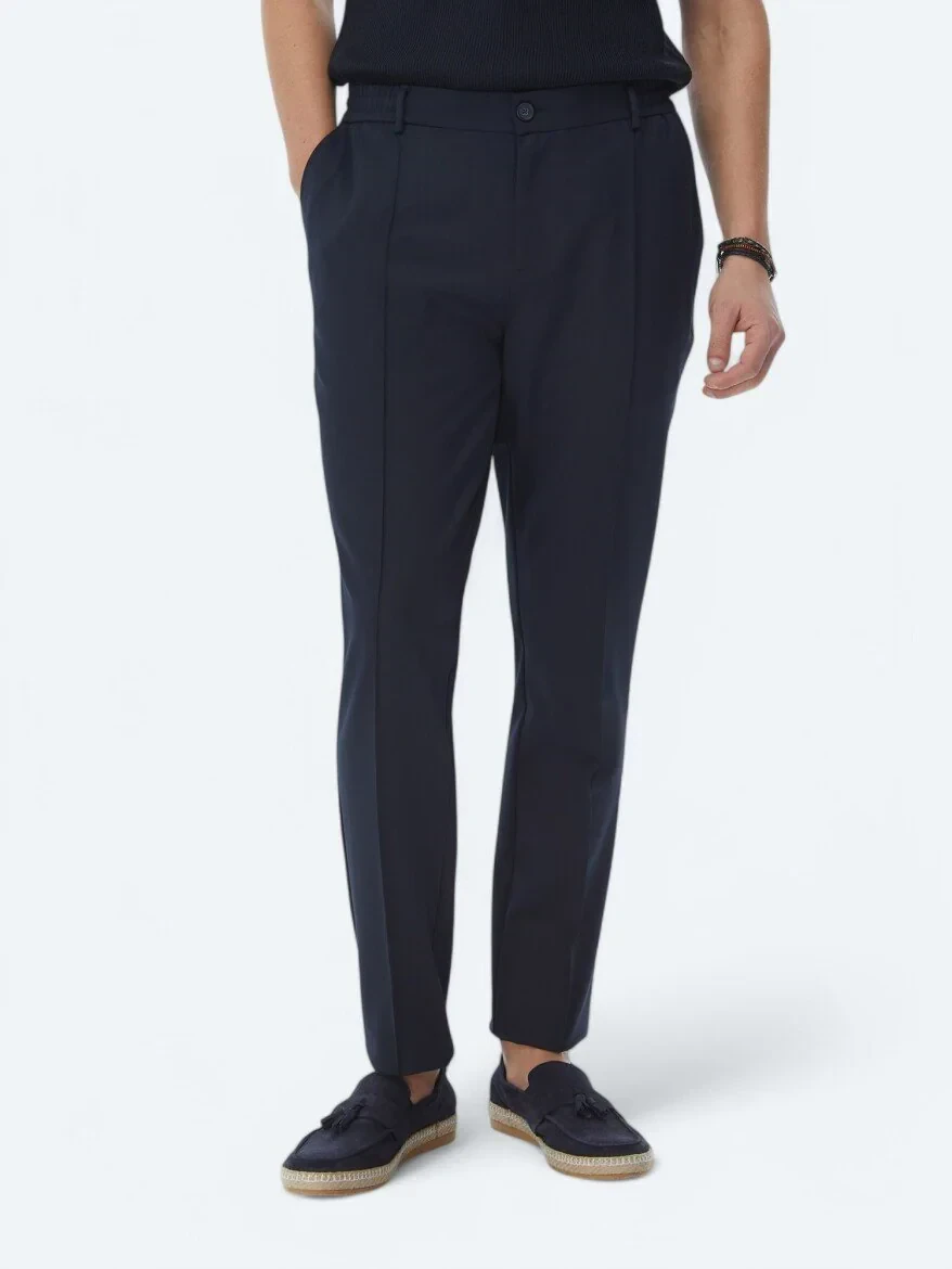 Navy Blue Weaving Jogging Fit Casual Trousers - KİP