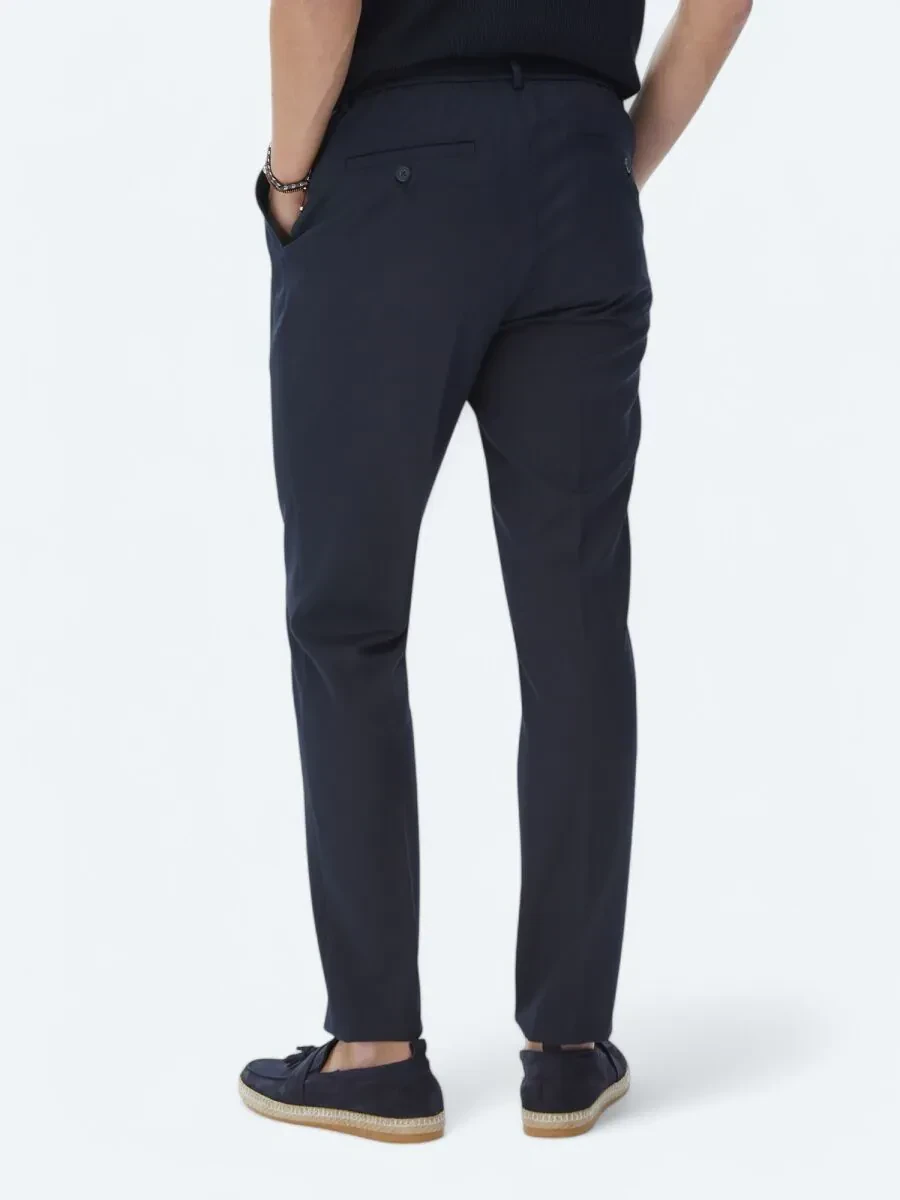 Navy Blue Weaving Jogging Fit Casual Trousers - 4