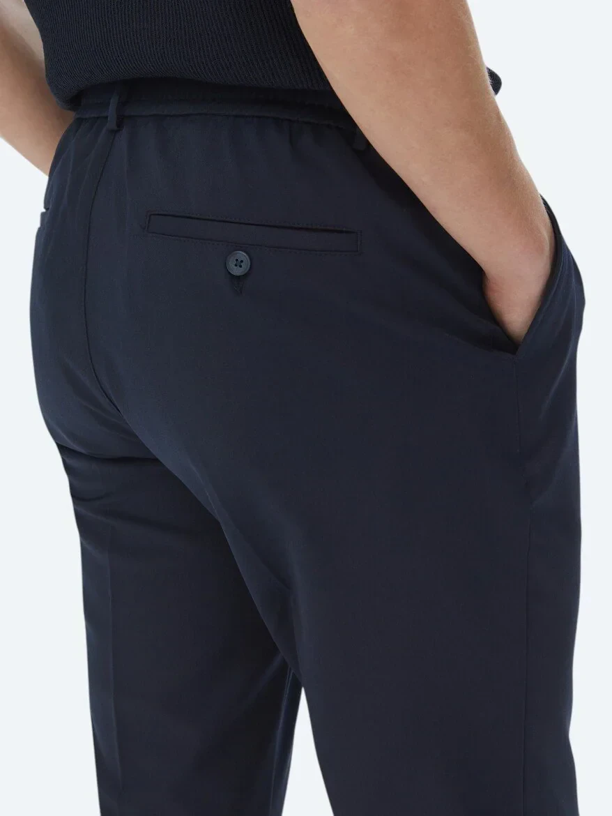 Navy Blue Weaving Jogging Fit Casual Trousers - 5