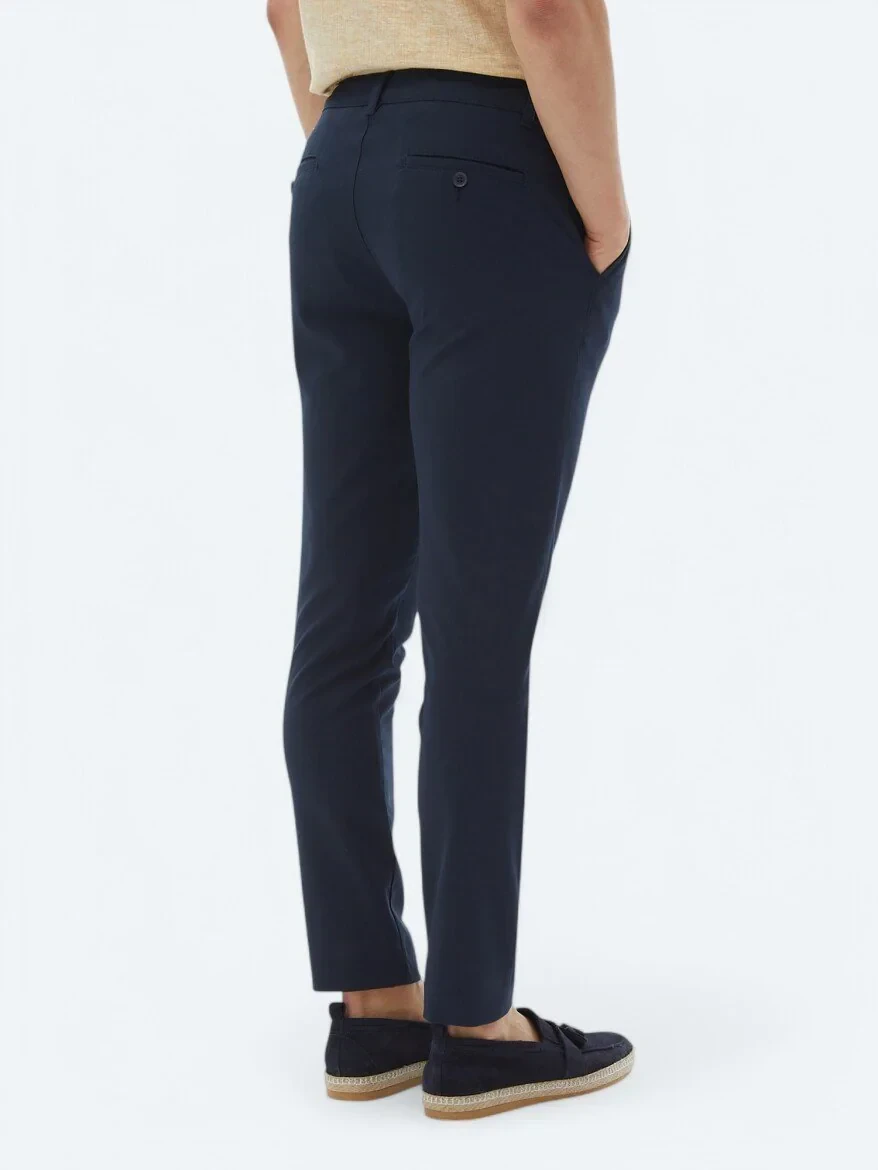 Navy Blue Weaving Jogging Fit Casual Trousers - 2