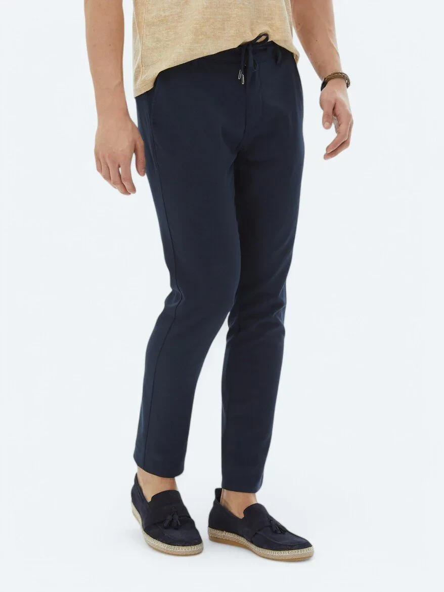 Navy Blue Weaving Jogging Fit Casual Trousers 