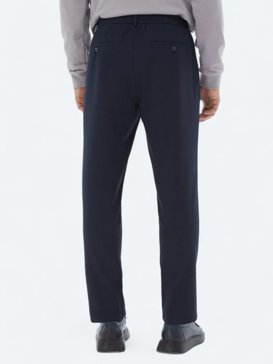 Navy Blue Weaving Jogging Fit Casual Trousers 