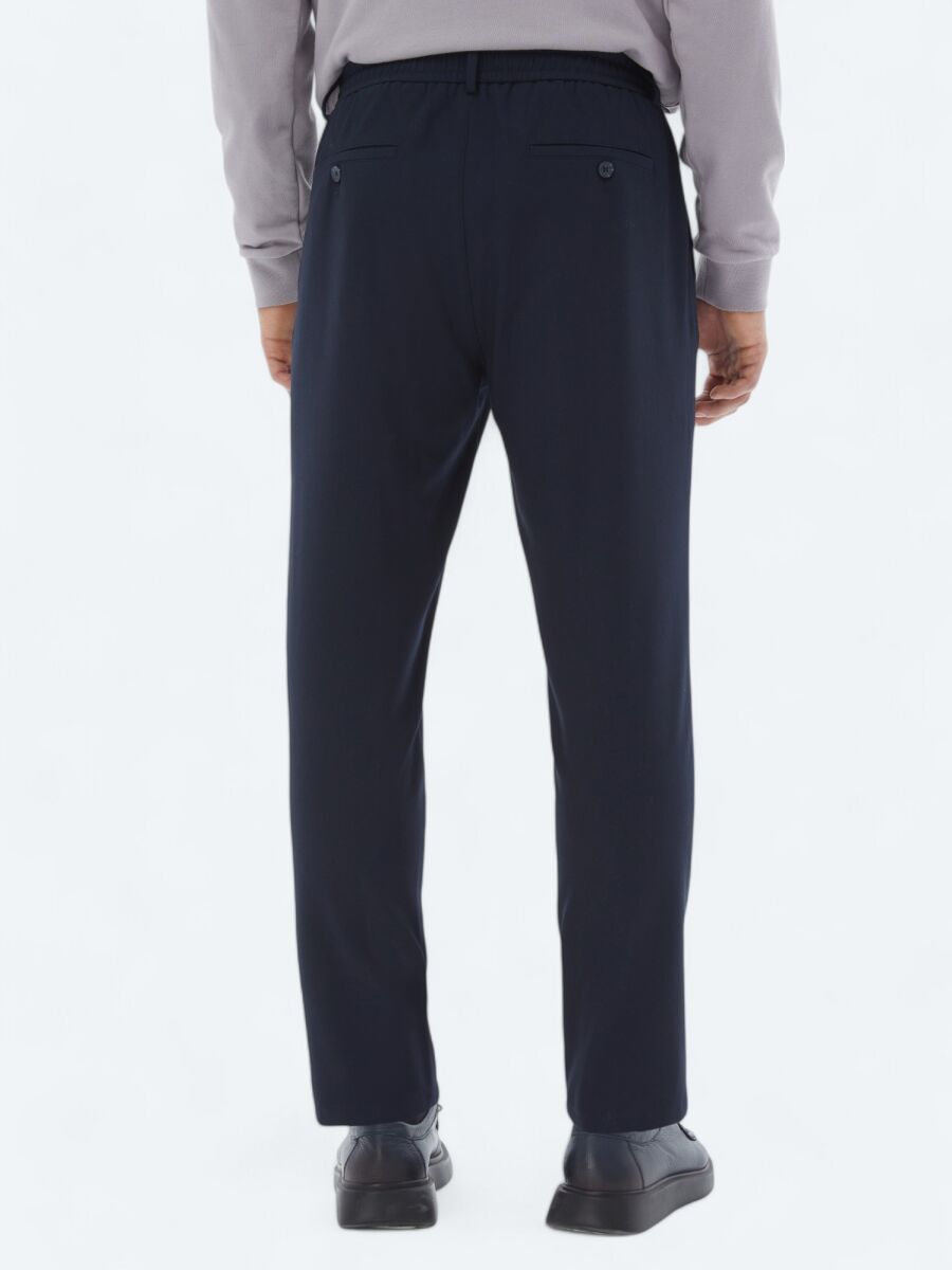 Navy Blue Weaving Jogging Fit Casual Trousers - 4