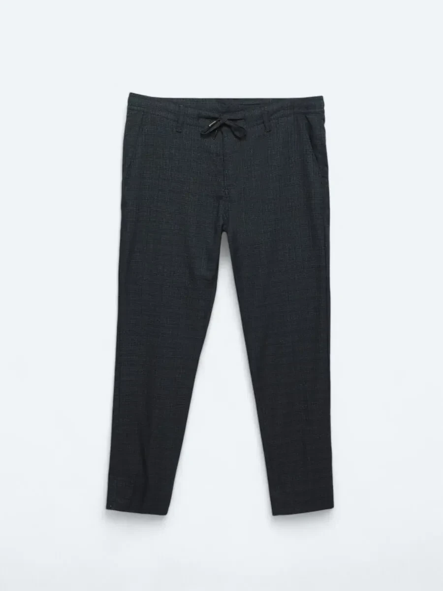 Navy Blue Weaving Jogging Fit Casual Trousers - 6