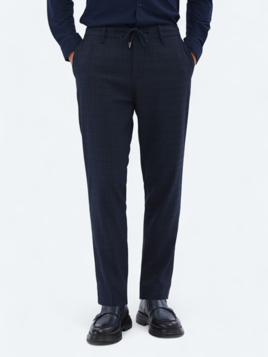 Navy Blue Weaving Jogging Fit Casual Trousers - 2