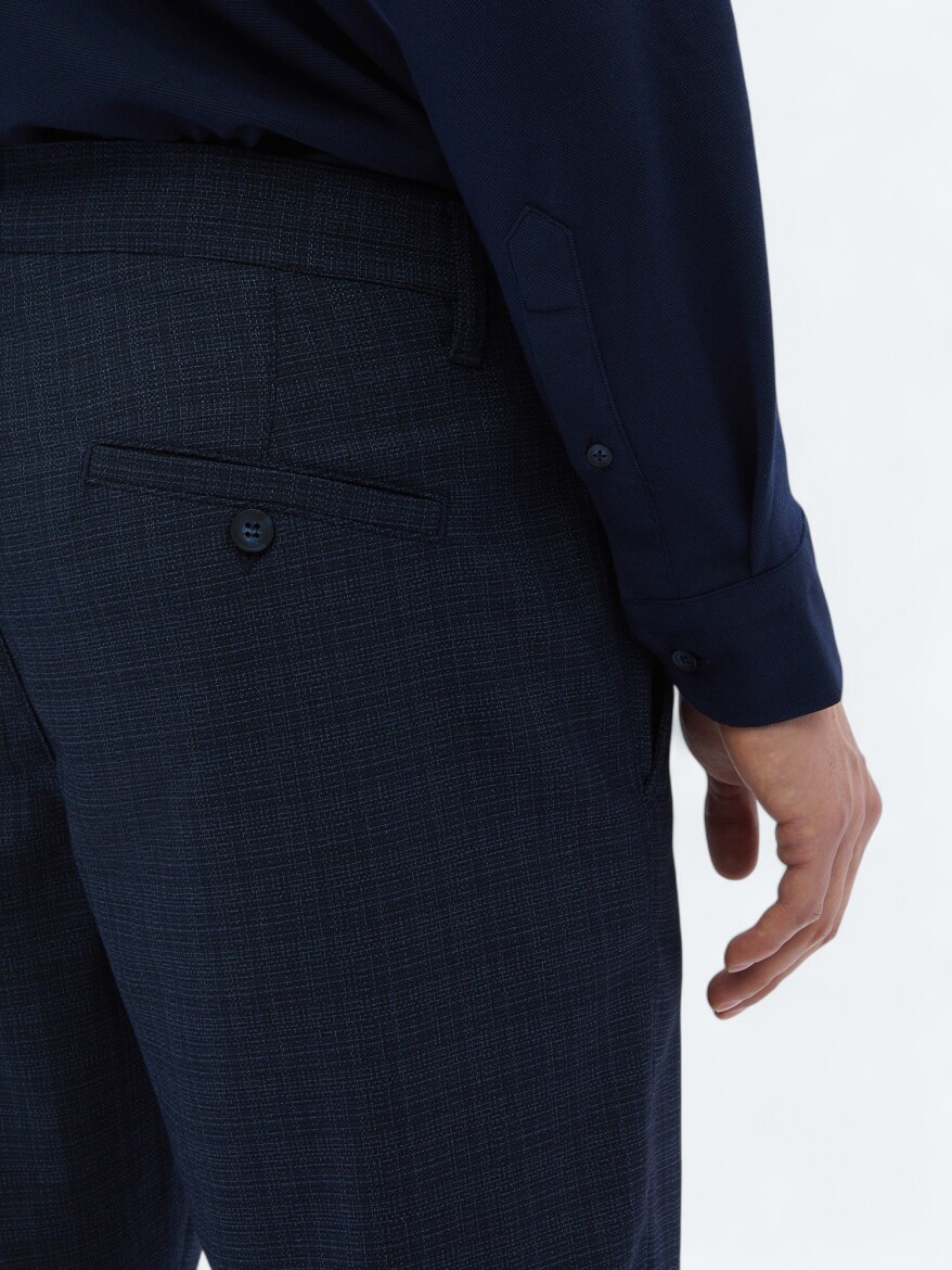 Navy Blue Weaving Jogging Fit Casual Trousers - 4