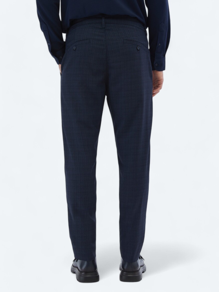 Navy Blue Weaving Jogging Fit Casual Trousers - 5