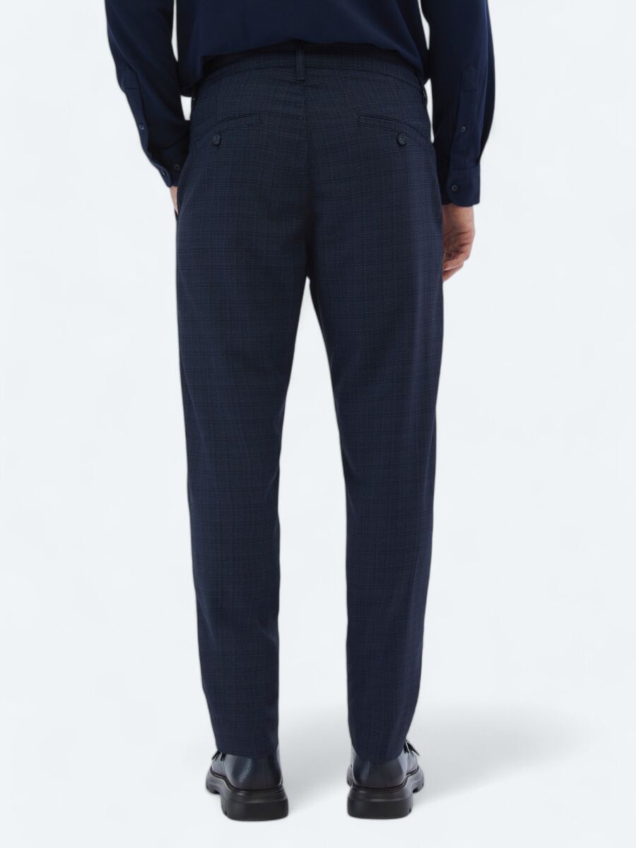 Navy Blue Weaving Jogging Fit Casual Trousers - 5