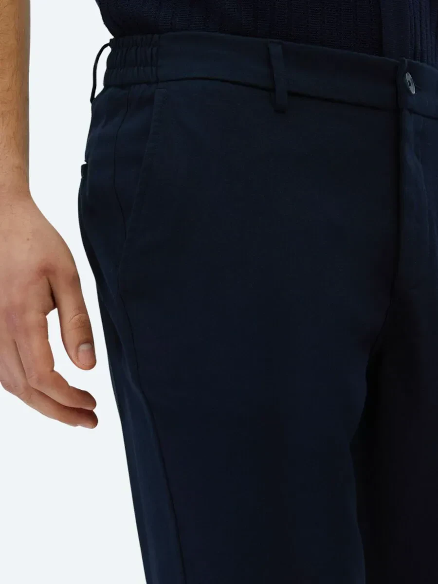 Navy Blue Weaving Jogging Fit Casual Trousers - 4
