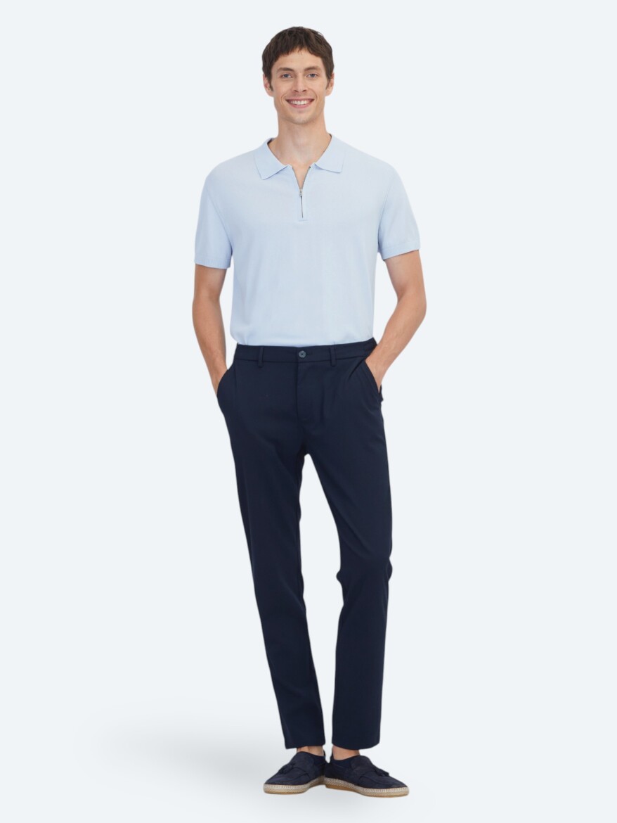 Navy Blue Weaving Jogging Fit Casual Trousers 