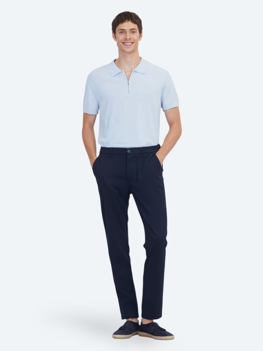 Navy Blue Weaving Jogging Fit Casual Trousers - 1